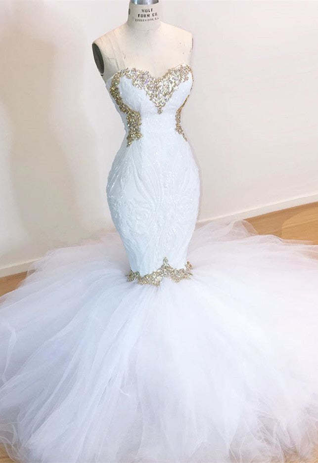 Chicloth Sweetheart Mermaid Wedding Dress Tulle With Appliques
