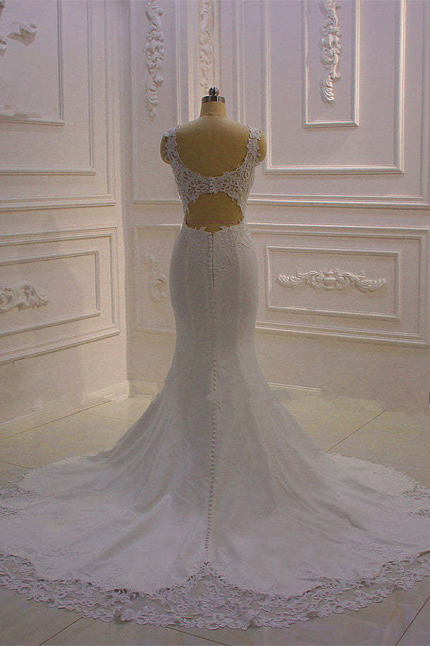 Chicloth Simple Mermaid Tulle Wedding Dress Straps Sleeveless V-Neck Bridal Gowns On Sale