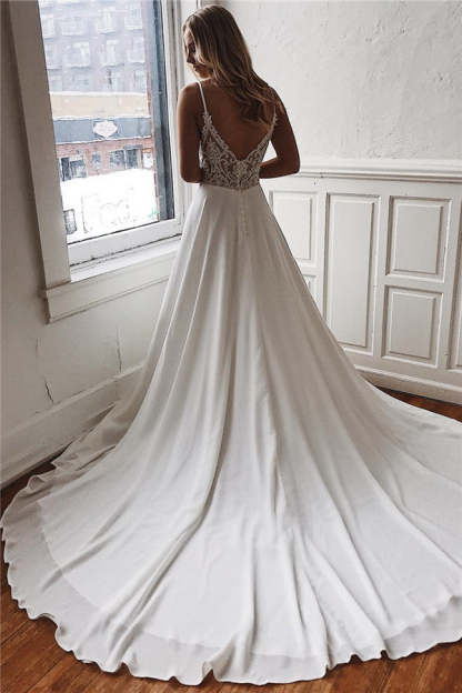 Chicloth Simple V-Neck Sleeveless Chiffon Wedding Dress Online