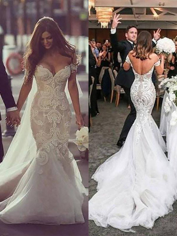 Chicloth Off-the-Shoulder Lace Wedding Dress Mermaid Long