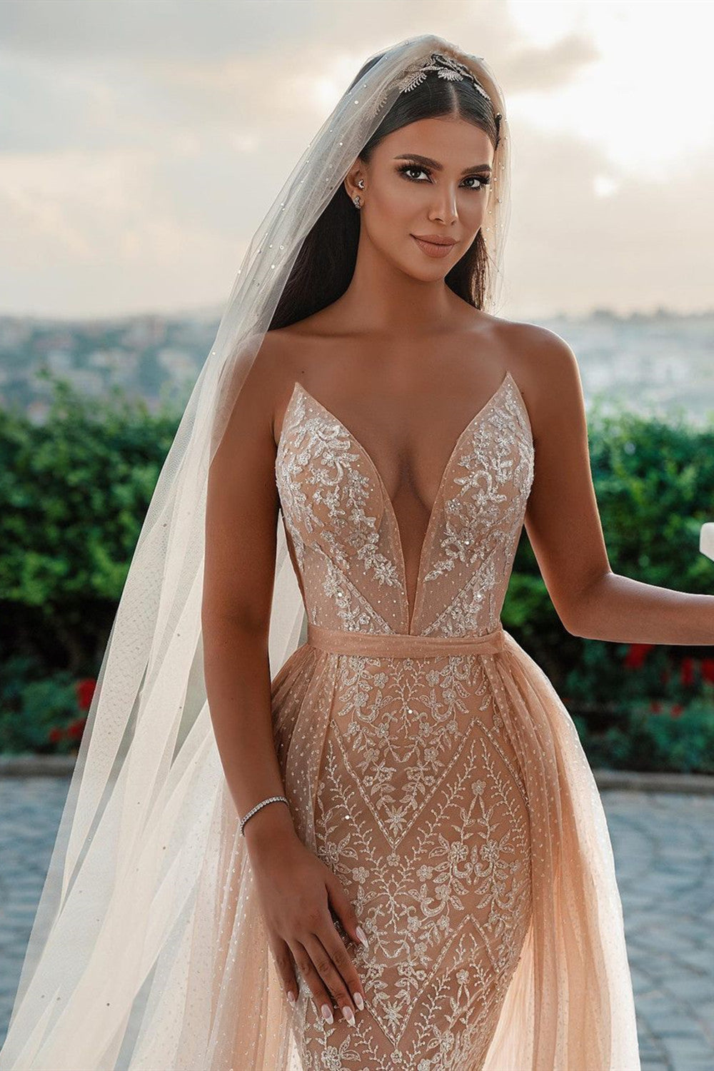 Chicloth Spaghetti-Strap Sleeveless Mermaid Wedding Dress Tulle With Lace