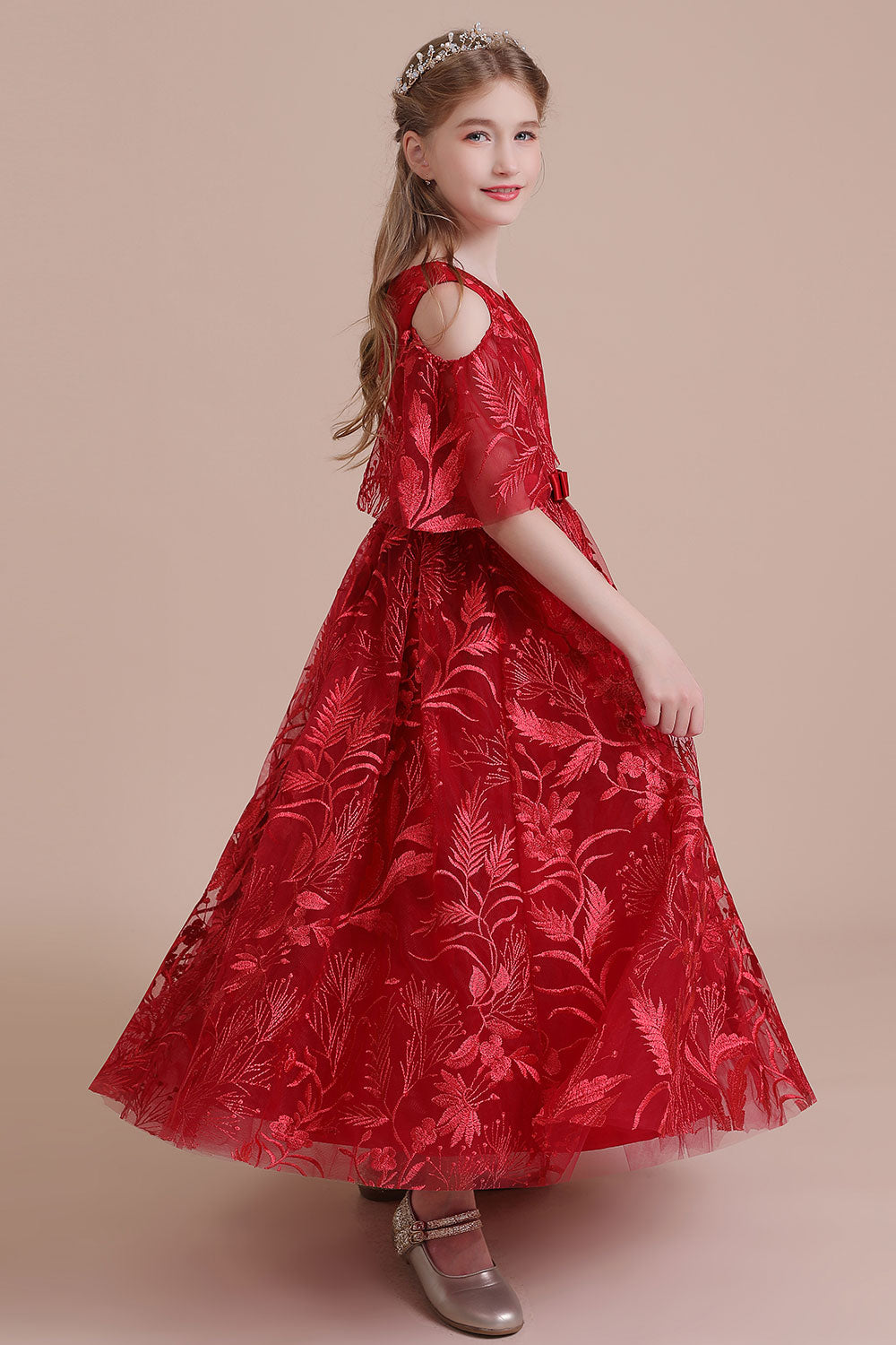 Chicloth A-Line V-neck Tulle Cold-shoulder Flower Girl Dress On Sale