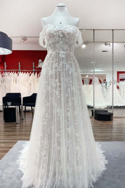 Chicloth Gorgeous Off The Shoulder Tulle Lace Ruffles Wedding Dresses