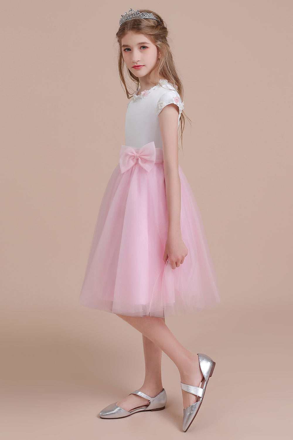 Chicloth A-Line Cap Sleeve Tulle Knee Length Flower Girl Dress Online