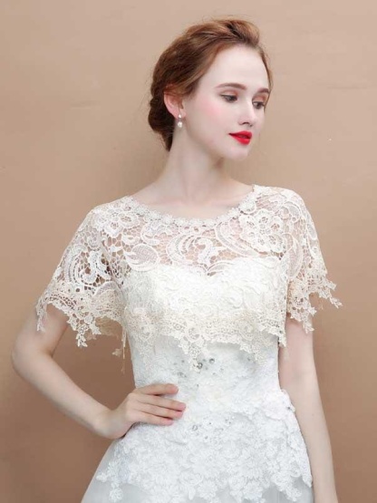 Champagne Hollow Lace Summmer Wedding Wraps | Bridelily - One Size / Champagne - wedding wraps