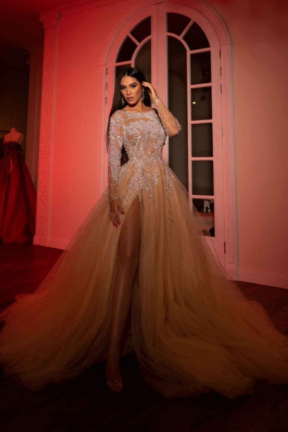 Charming Long Sleeves Evening Maxi Gowns with Side Split