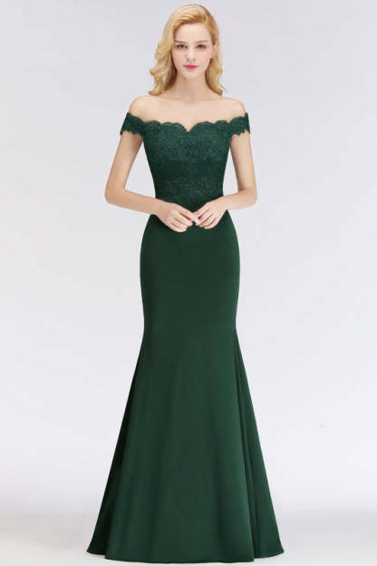 Charming Off-the-Shoulder Tulle Lace Appliques Mermaid Evening Gowns - Prom Dresses