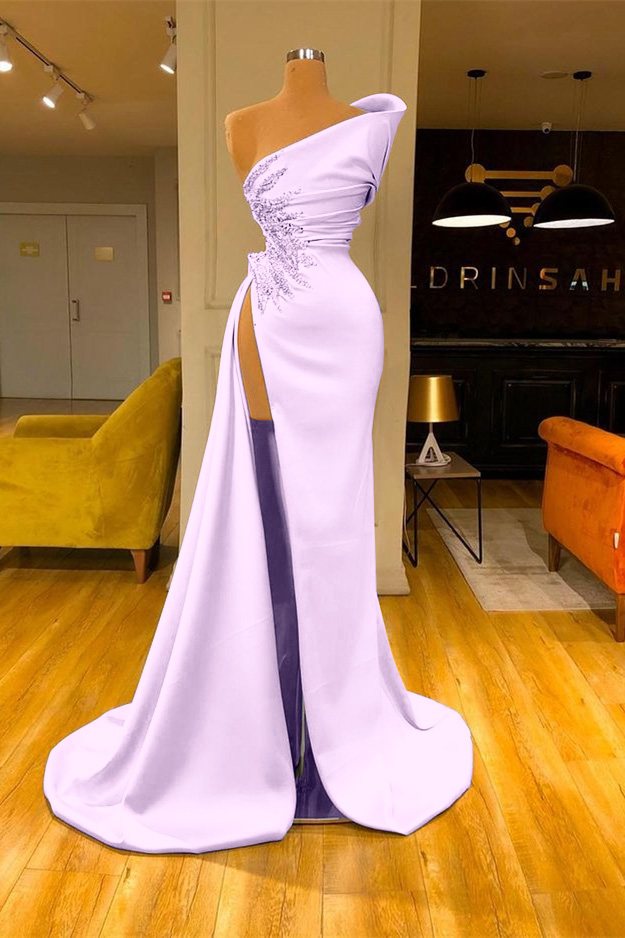 Chicloth Baby Blue One Shoulder Prom Dress High Split