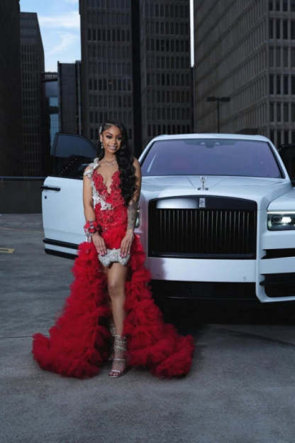 Charming Sleeveless Beadings Red Prom Dress Sequined with High Slit - Prom Dresses