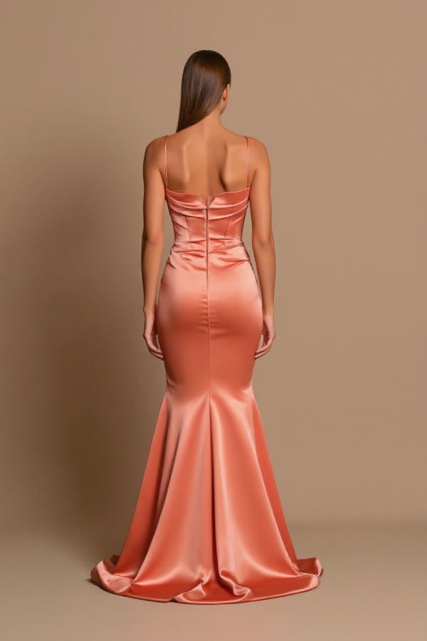 Chicloth Coral Spaghetti-Straps Prom Dress Mermaid Sleeveless