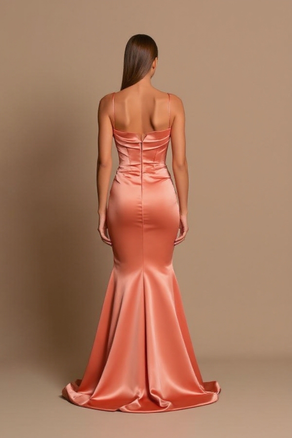 Chicloth Coral Spaghetti-Straps Prom Dress Mermaid Sleeveless