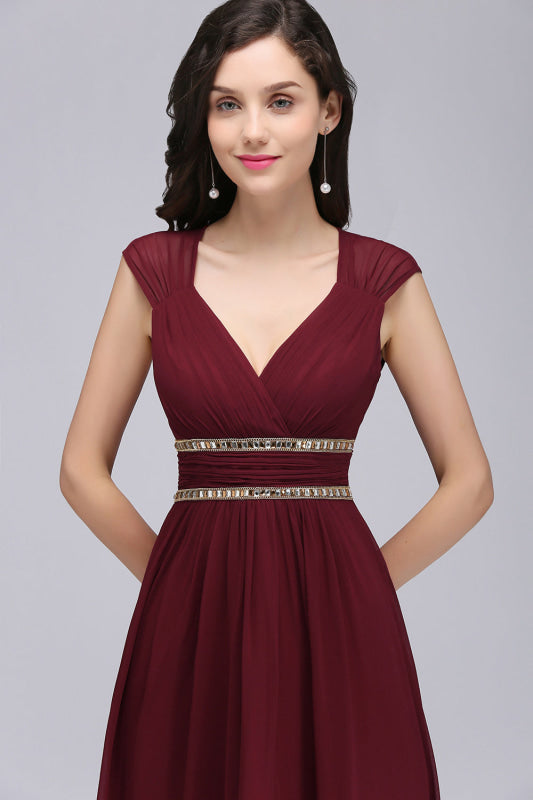Charming V-Neck Aline Evening Dress with Chains Sleeveless Empire Chiffon Bridesmaid Dress - Prom Dresses