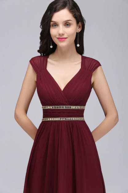 Charming V-Neck Aline Evening Dress with Chains Sleeveless Empire Chiffon Bridesmaid Dress - Prom Dresses