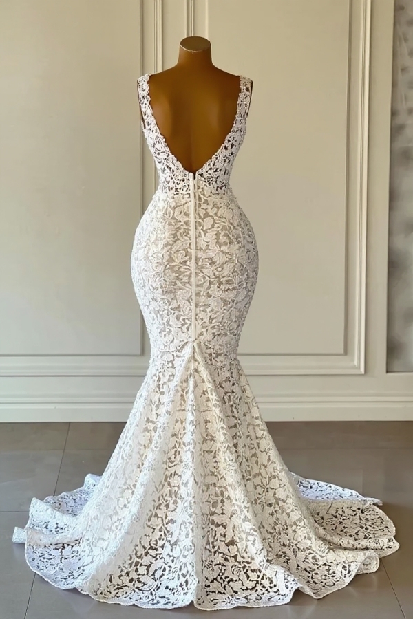 Chicloth V-Neck Sleeveless Wedding Dress Mermaid Lace Online