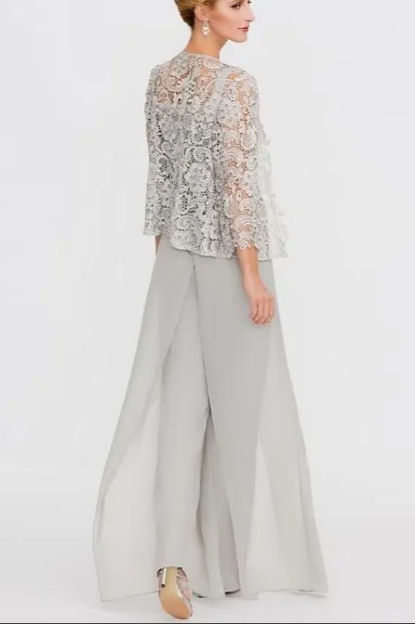Light Blue Chiffon Mother of the Bride Dress with Jacket 3-Piece Suit Oufits