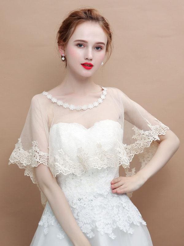 Simple Champagne Applique Wedding Wraps | Bridelily - Champagne / One Size - wedding wraps