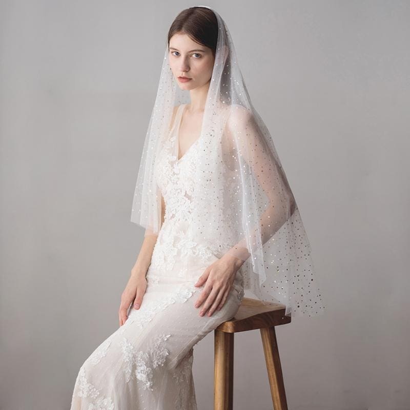 Cut Edge Ivory Stars Two Layer Wedding Veils | Bridelily - wedding veils