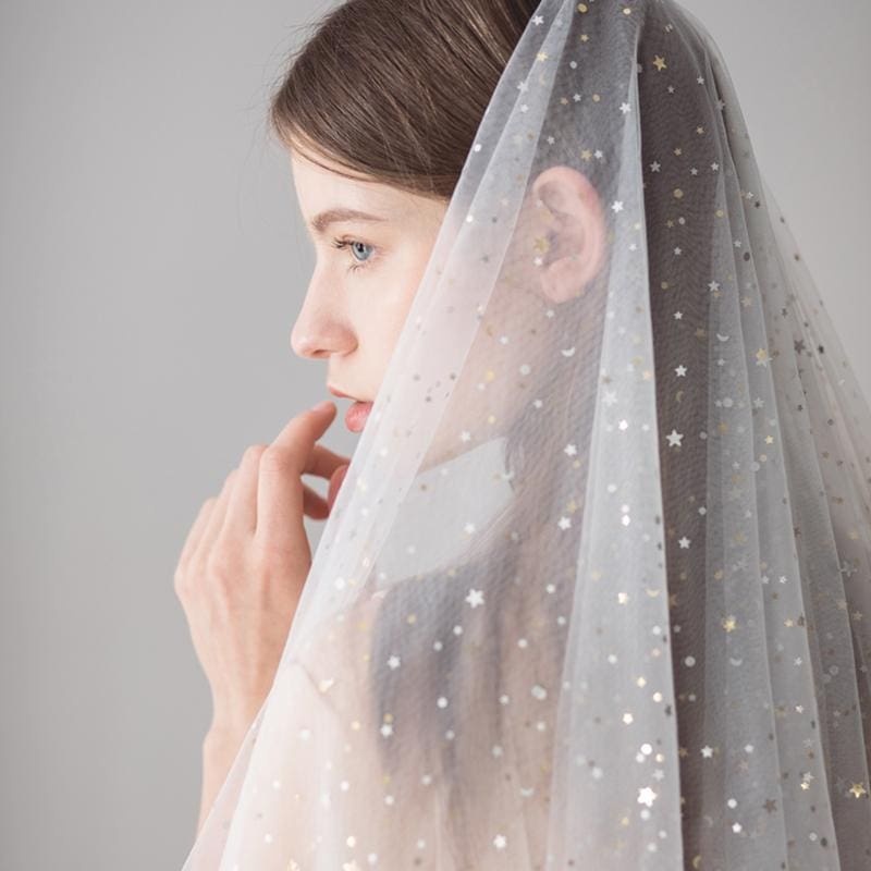 Cut Edge Ivory Stars Two Layer Wedding Veils | Bridelily - wedding veils