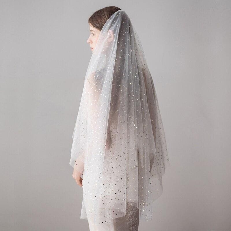 Cut Edge Ivory Stars Two Layer Wedding Veils | Bridelily - wedding veils