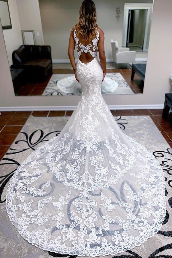 Chicloth V-Neck Wedding Dress Mermaid Lace Sleeveless