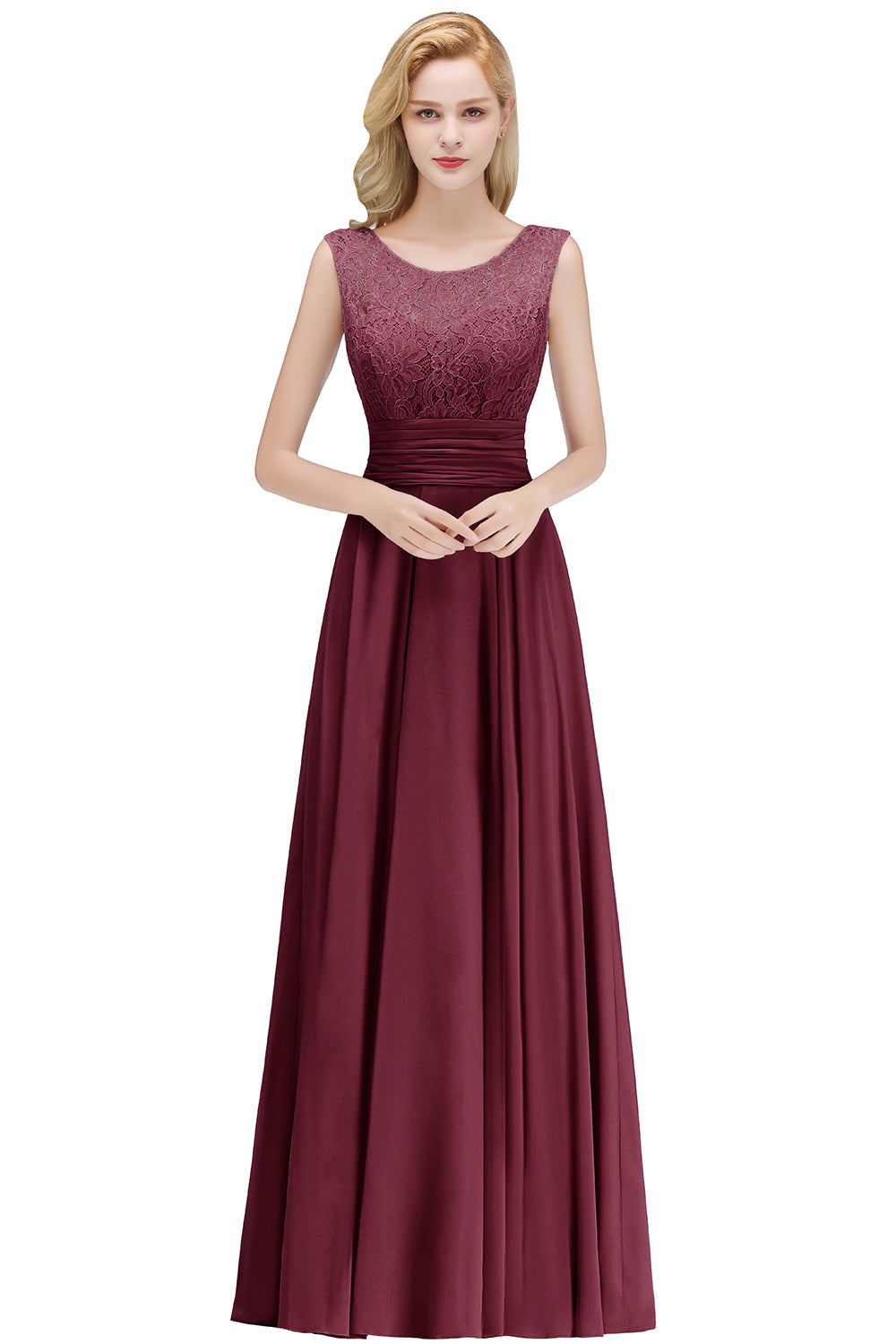 Elegant Lace Sleeveless Chiffon Long Bridesmaid Dress