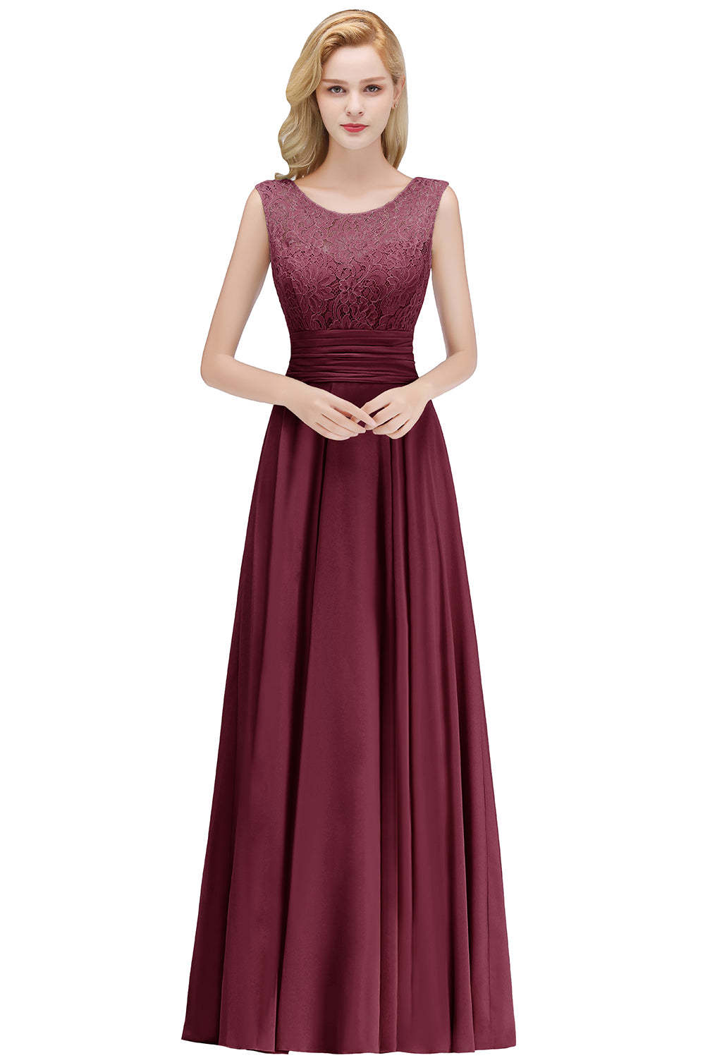 Elegant Lace Sleeveless Chiffon Long Bridesmaid Dress