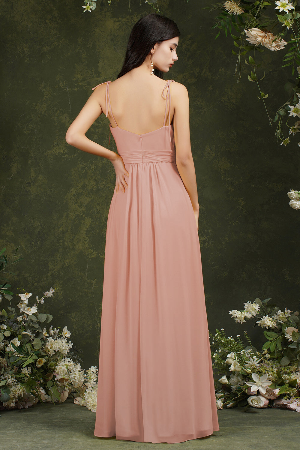 Chicloth Spaghetti-Straps Bridesmaid Dress Chiffon With Slit