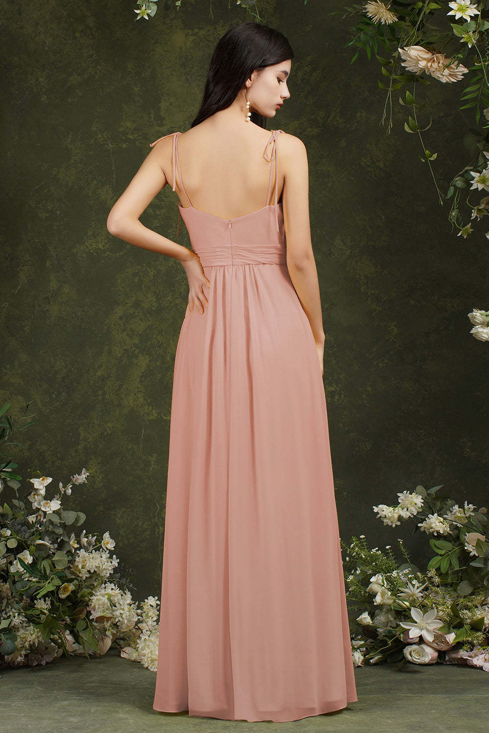 Chicloth Spaghetti-Straps Bridesmaid Dress Chiffon With Slit