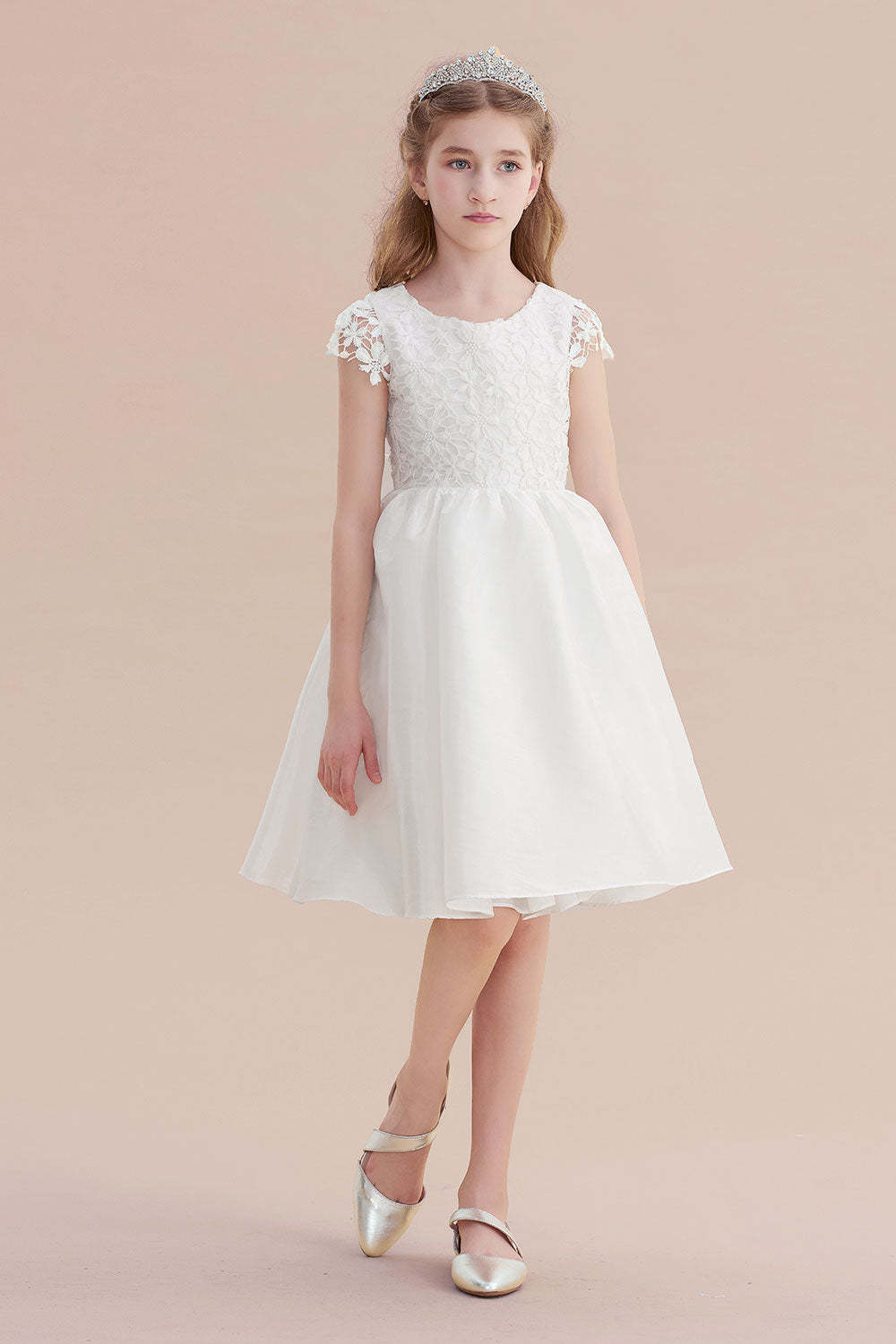 Chicloth A-Line Cap Sleeve Lace Bow Flower Girl Dress On Sale