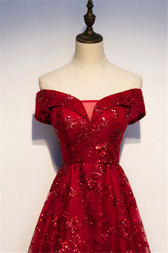 Chicloth Gorgeous Off-the-Shoulder Sleeveless Burgundy Prom Dresses with Appliques
