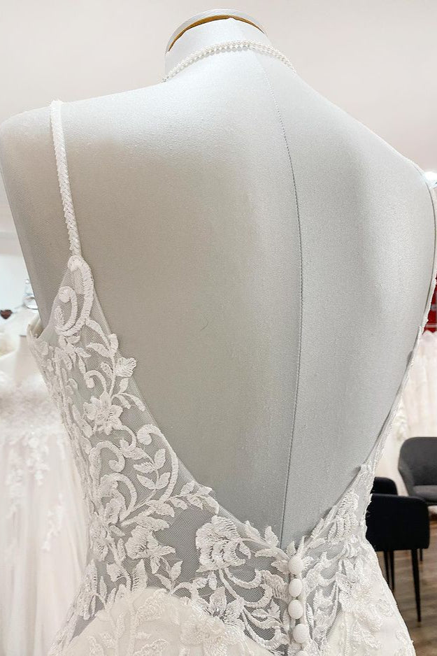 Chicloth Elegant Sleeveless White Lace Satin Mermaid Wedding Dresses