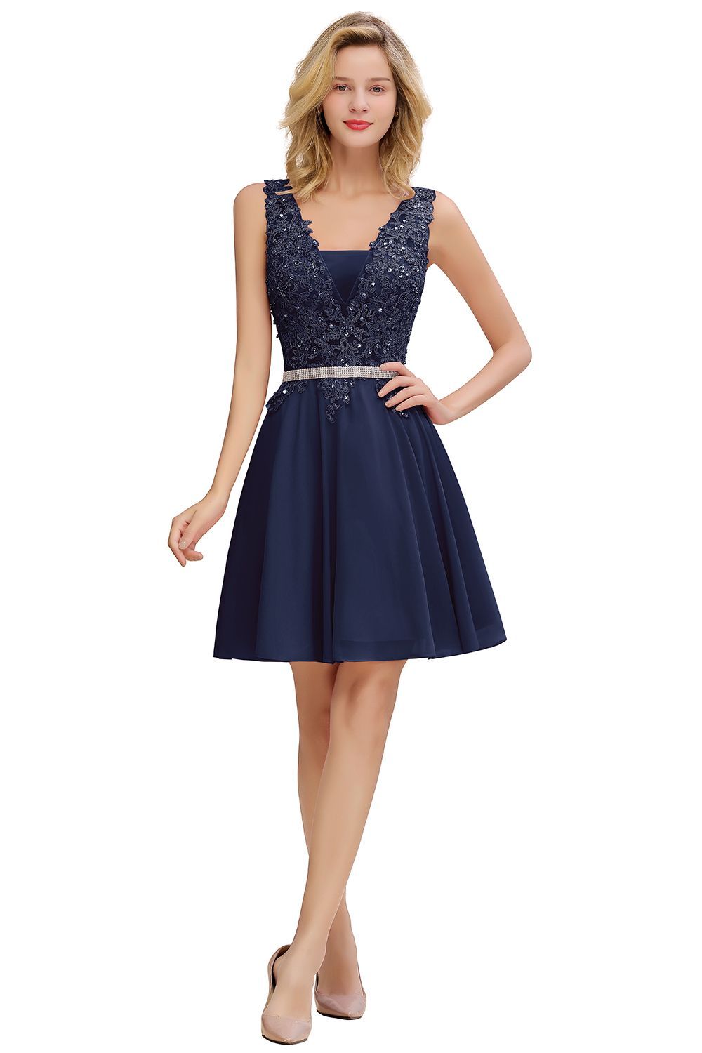 Chicloth Lovely Sleeveless Short Prom Dress Mini Homecoming Dress With Appliques