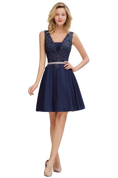 Chicloth Lovely Sleeveless Short Prom Dress Mini Homecoming Dress With Appliques
