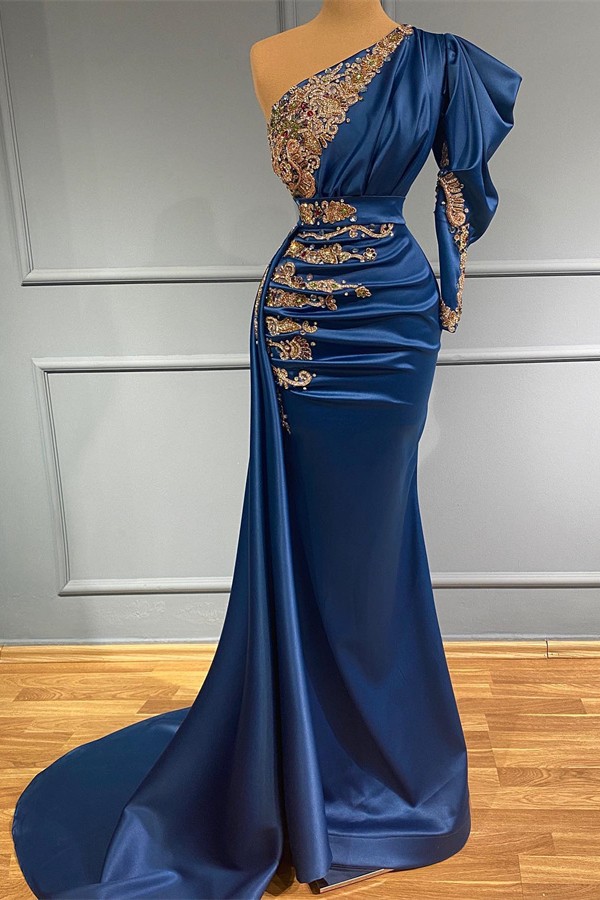 Elegant Long Blue Evening Dresses | Glitter Prom Dresses