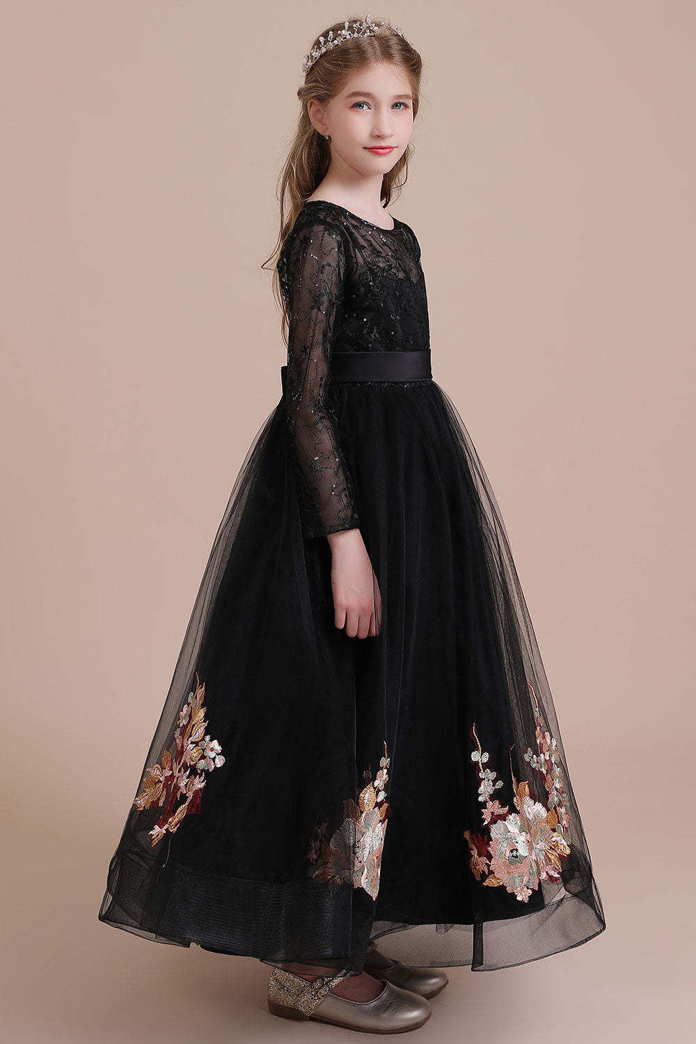 Chicloth A-Line Embroidered Long Sleeve Tulle Flower Girl Dress On Sale