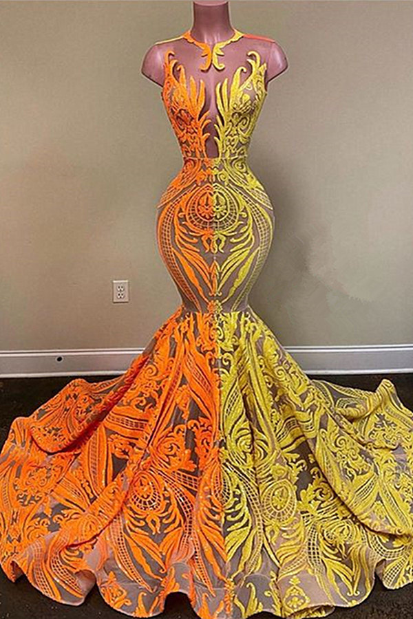 Illusion Neck Half Sleeves Mermaid Sequin Prom Dress