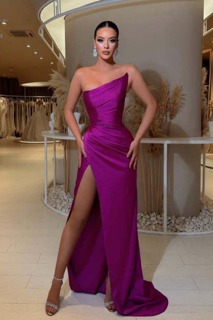Chicloth Purple Strapless Prom Dress Mermaid Long With Split