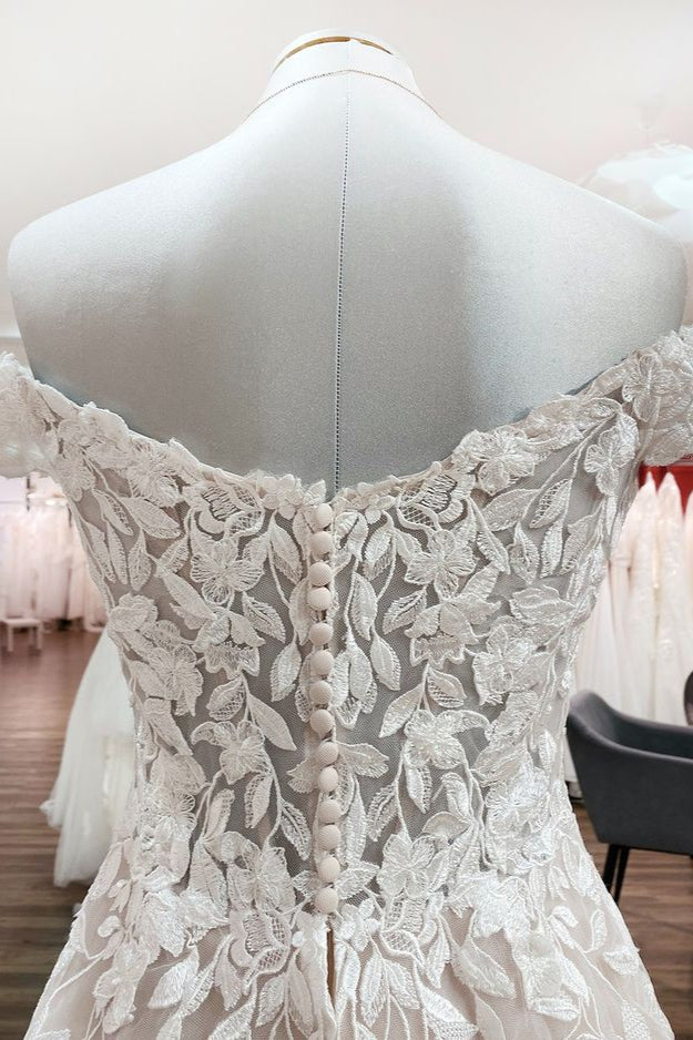 Chicloth Graceful Off The Shoulder Tulle Lace Ruffles A-Line Wedding Dresses