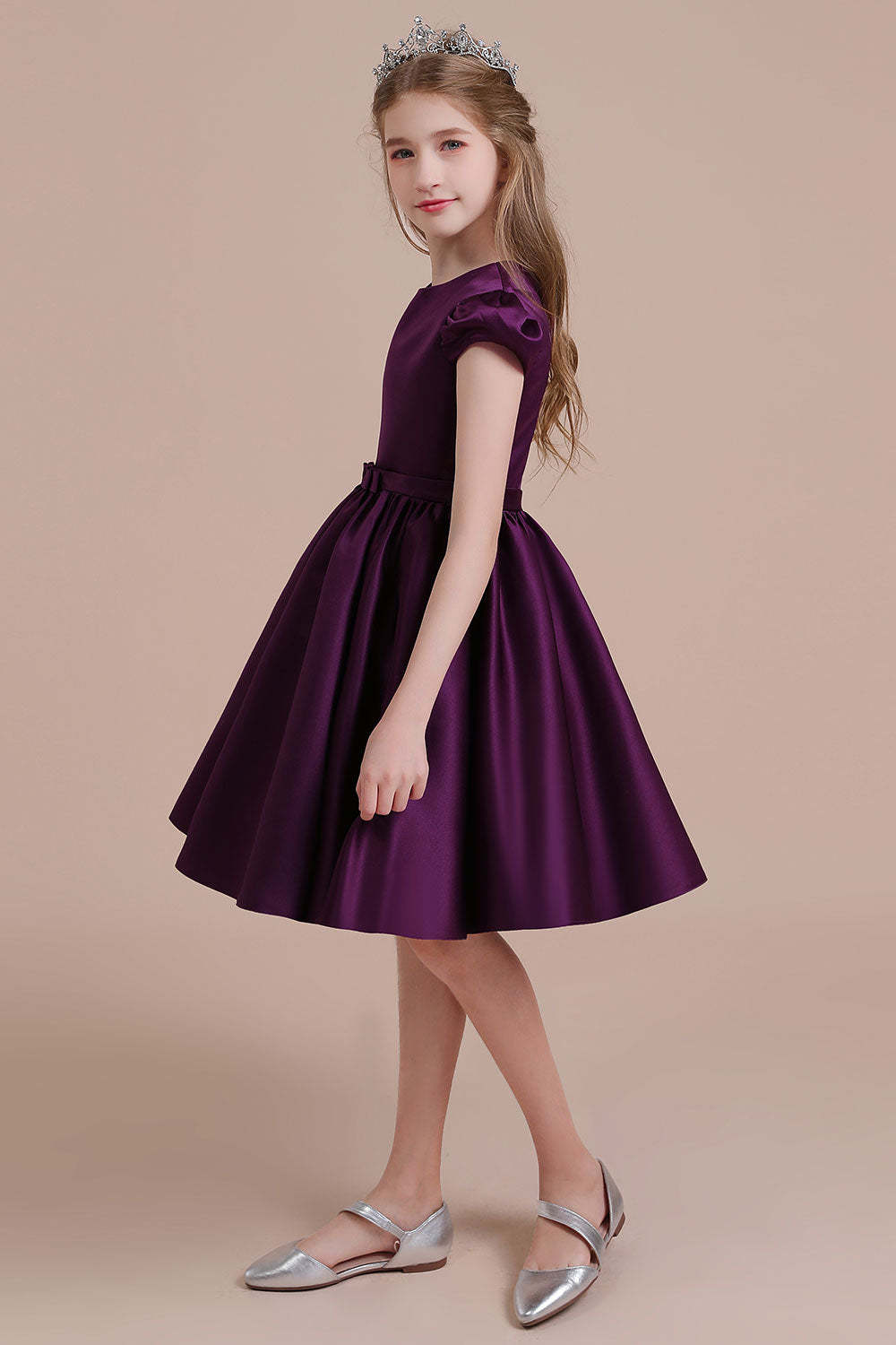 Chicloth A-Line Graceful Cap Sleeve Satin Flower Girl Dress Online