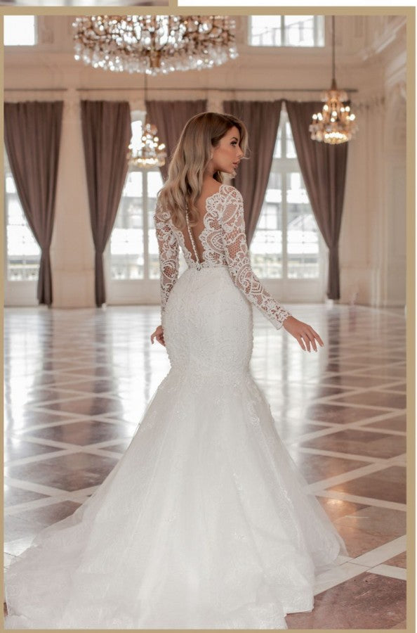 Chicloth Long Sleeves Mermaid Wedding Dress Lace Long