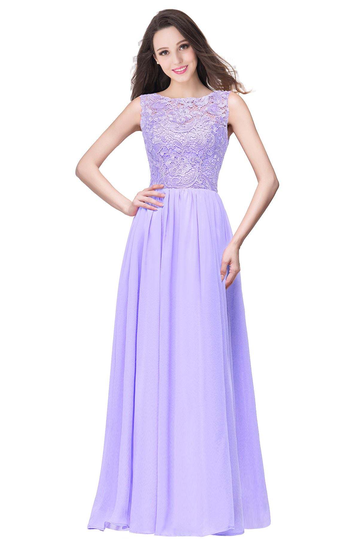 Chicloth Affordable A-line Chiffon Crew Lace Navy Long Bridesmaid Dresses In Stock