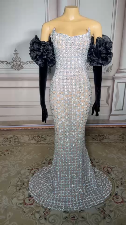 Strapless Crystals Sheath Prom Dress Floor Length
