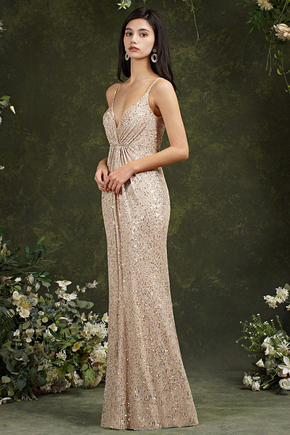 Chicloth Spaghetti-Straps Sequins Bridesmaid Dress Sleeveless