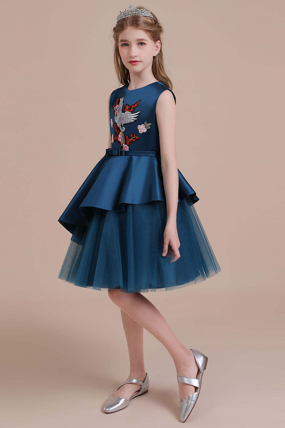 Chicloth A-Line Embroidered Satin Tulle Flower Girl Dress On Sale