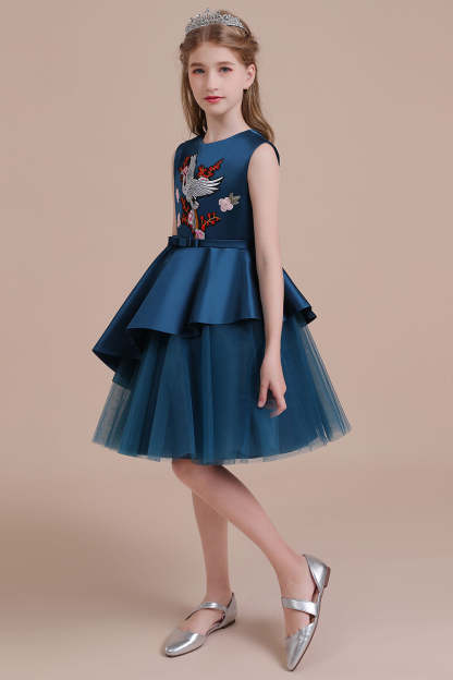 Chicloth A-Line Embroidered Satin Tulle Flower Girl Dress On Sale