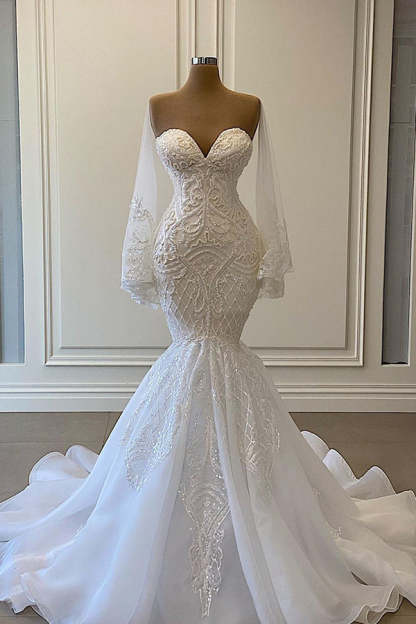 Chicloth Long Sleeves Mermaid Wedding Dress Lace Appliques