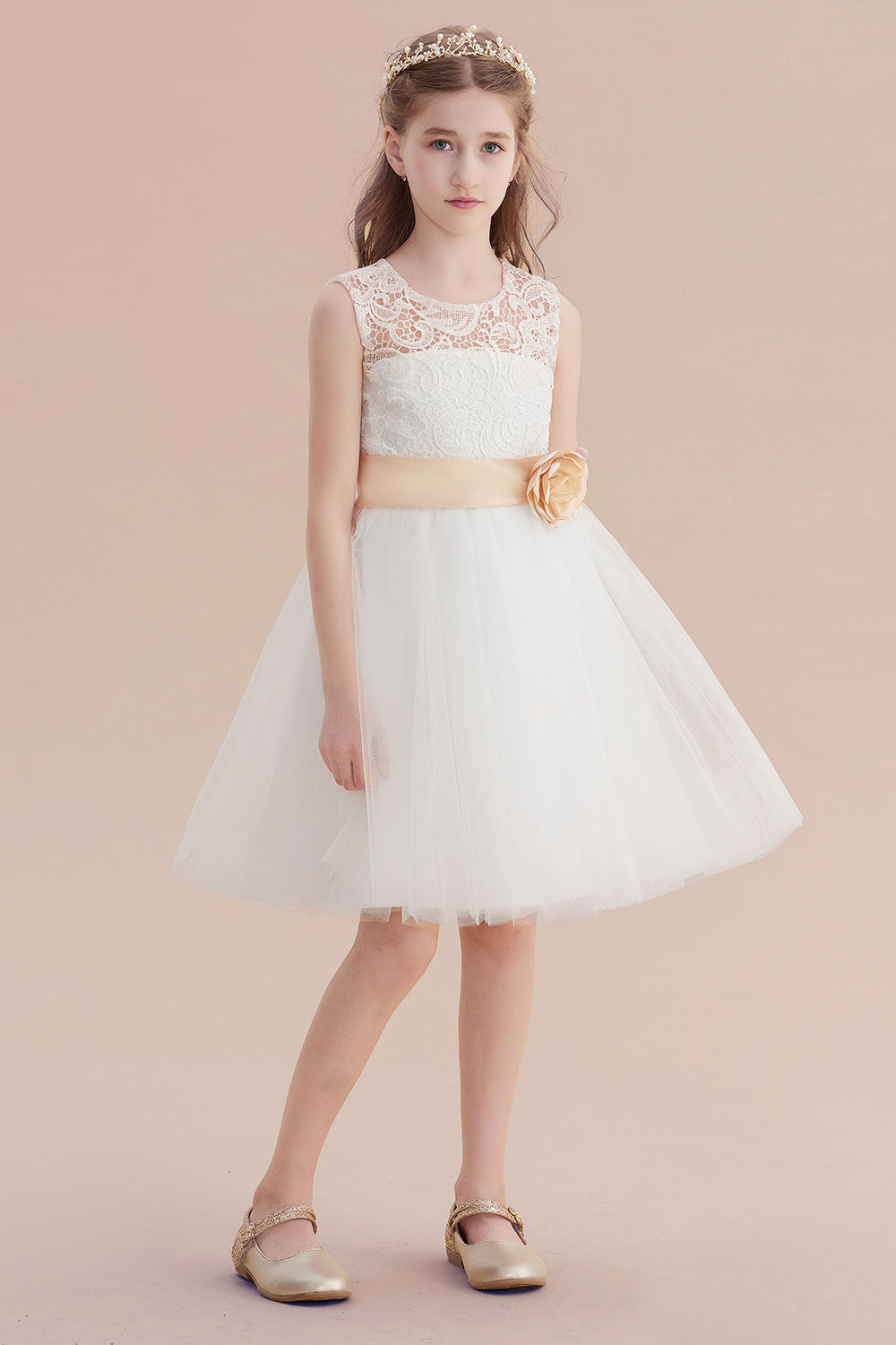 Chicloth A-Line Lace Tulle Knee Length Dress Flower Girl Dress Online