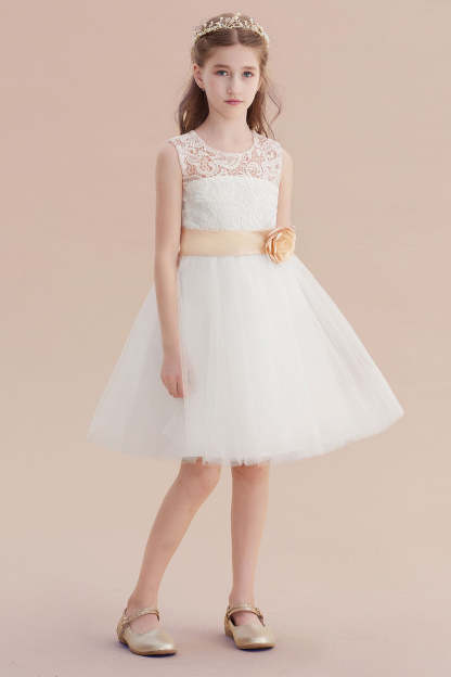 Chicloth A-Line Lace Tulle Knee Length Dress Flower Girl Dress Online