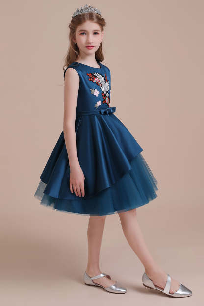 Chicloth A-Line Embroidered Satin Tulle Flower Girl Dress On Sale
