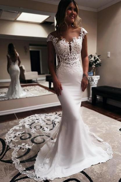 Chicloth Cap Sleeves Wedding Dresses Mermaid Long Online